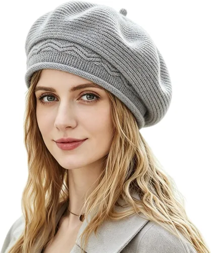 Vista 7 de Sombrero boina para mujer, estilo francés, forro de lana cálido, boina de invierno, moda, gorro tejido de punto Beige