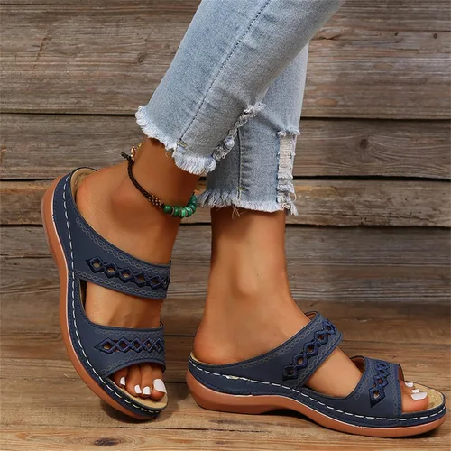 Vista 142 de Ladmiple Sandalias ortopédicas florales de moda 2023 con soporte de arco, zapatillas romanas casuales con puntera abierta
