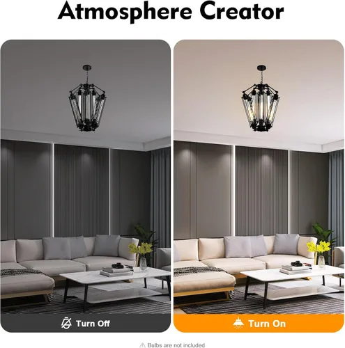 Vista 6 de 8-Lights Retro Metal Pendant Lamp with Glass Lamp Tube, Industrial Metal Chandelier, Vintage Mid Century Lighting Fixture, Steampunk Style Pendant