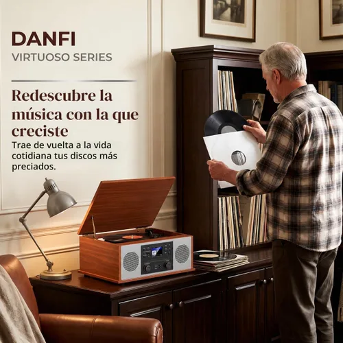 Vista 11 de Tocadiscos Bluetooth retro 10 en 1 con altavoces estéreo, tocadiscos de vinilo de 3 velocidades, reproductor de CD, reproducción y grabación USB/SD
