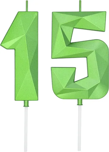 Vista 231 de DERVENTA Vela Grande de Cumpleaños Número 3D Verde Luminoso de 3.7 Pulgadas Celebración de Fiesta Aniversario Decoración Adorno para Pastel 1 Pieza