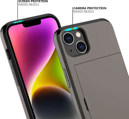Vista 202 de Nvollnoe - Funda para iPhone 14 con tarjetero [tienda de 5 tarjetas] Negro - Almacenamiento más grande