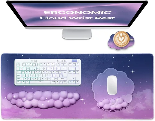 Vista 14 de Juego de Reposamuñecas para Teclado y Mouse de Calidad Premium en Forma de Nube – Accesorios de Escritorio Ergonómicos de Espuma Viscoelástica