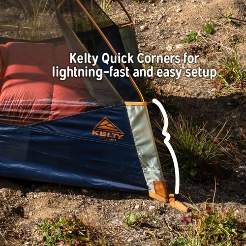 Vista 7 de Kelty Late Start Tienda de Mochilero – Tienda de Campaña Ligera para Dos Personas Refugio de Camping con Quickcorners, Postes de Aluminio, Mosca