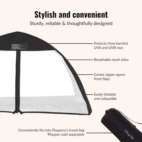 Vista 6 de Dream On Me Ziggy Canopy - Negro/Blanco, compatible con corralito Ziggy Square, protección UV, lluvia e insectos, plegable y apto para viajes