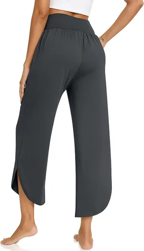 Vista 3 de TARSE Pantalones de pierna ancha para mujer, pantalones de yoga de cintura alta cruzada, pantalones casuales para descansar, pantalones de pijama