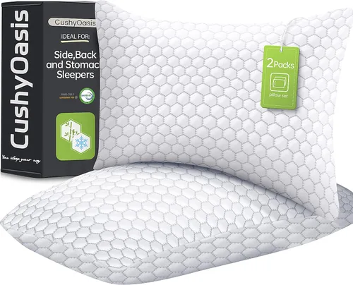 Vista 12 de CushyOasis - Juego de 2 almohadas de espuma viscoelástica triturada para dormir, almohadas de cama con sistema de enfriamiento, almohadas ajustables