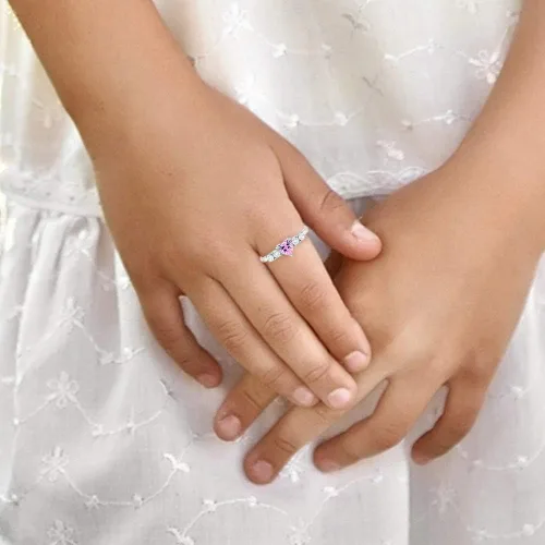 Vista 3 de 925 Sterling Silver Size 2-5 Brilliant Clear Round Pink Heart Cubic Zirconia Rings for Girls - Fashionable CZ Ring Bands for Preteens Teens - Cute