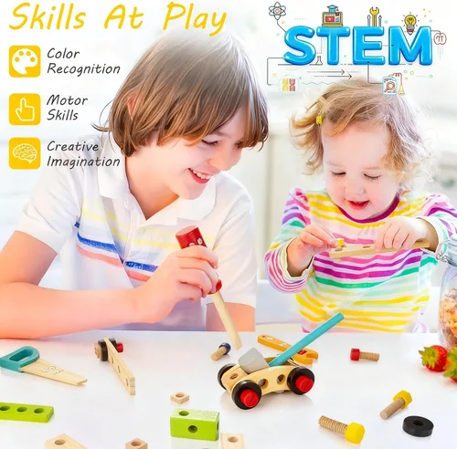 Vista 4 de Kit de herramientas de madera para niños, juego de herramientas Montessori
