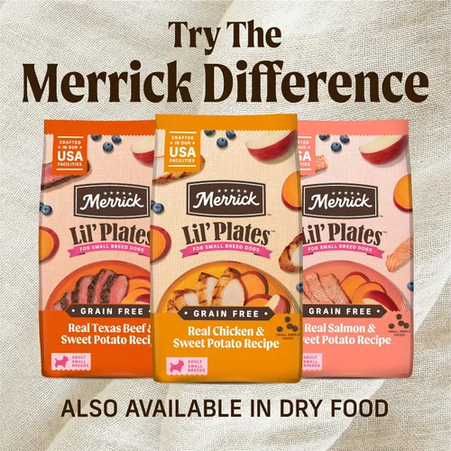 Vista 8 de Merrick Lil’ Plates Duos de Cena Sin Granos, Almuerzos Blandos Naturales para Perros Pequeños, Variedad de Carne de Res y Pavo - (Paquete de 1) 1.2