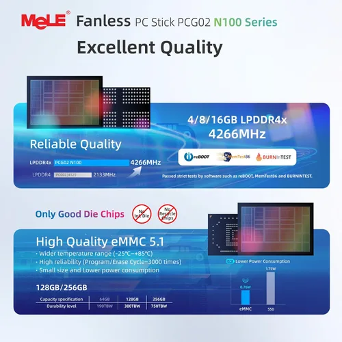 Vista 8 de MeLE Mini PC Stick PCG02 N100 4GB 128GB sin ventilador con Windows 11 Home USB-C