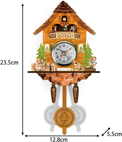 Vista 2 de Surakey Reloj de pared de madera, decoración de reloj pequeño, reloj en forma de cuco, péndulo antiguo tradicional con búho y péndulo, reloj