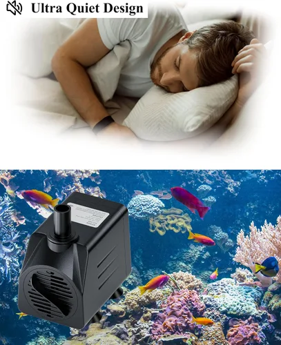 Vista 4 de alizzy Bomba de agua sumergible pequeña de 210 GPH (800 L/H, 16 W), bomba de fuente de agua ultra silenciosa con tubo para fuente, acuario, pecera