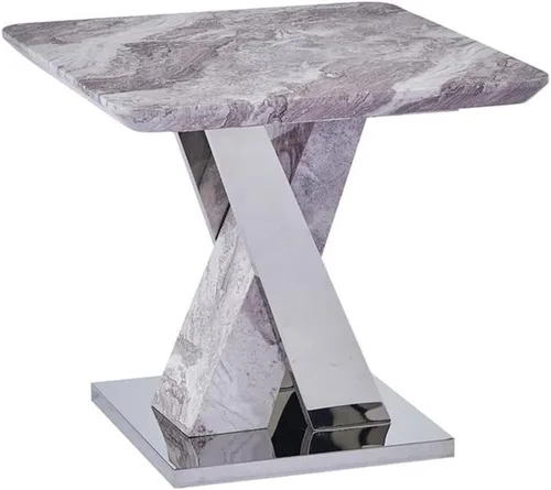 Vista 4 de Home Square Mesa auxiliar de mármol sintético y acero en blanco y plateado, juego de 2