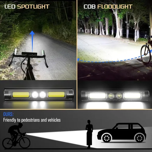 Vista 3 de Easymaxx Luces LED superbrillantes para bicicleta de noche, faros delanteros de bicicleta recargables con gancho, 8 modos, aleación de aluminio