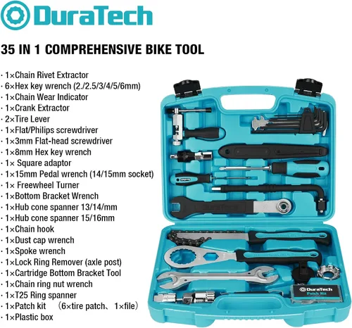Vista 2 de DURATECH Kit de reparación de bicicletas, kit de herramientas de bicicleta de 35 piezas con estuche de transporte, accesorios de bicicleta