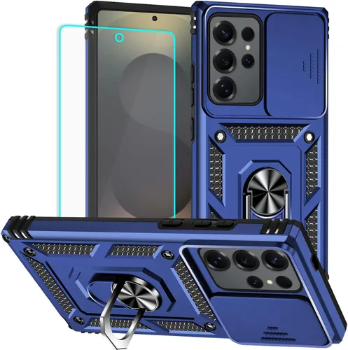 Vista 10 de HNHYGETE Funda para Samsung A13 5G, Galaxy A13 5G con protector de pantalla, soporte giratorio de grado militar de 360° (resistente), fundas Negro
