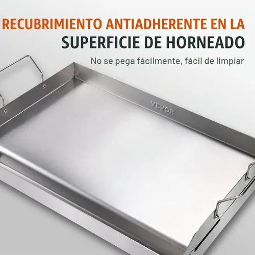 Vista 4 de VEVOR Plancha de acero inoxidable, plancha pre-sazonada de 23.5 x 16 pulgadas, sartén rectangular de doble quemador, sartén familiar antiadherente