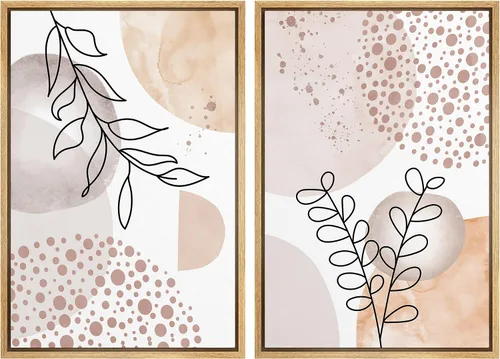Vista 119 de SIGNFORD Lienzo enmarcado para pared, juego de arte geométrico retro de mediados de siglo, plantas forestales, ilustraciones con formas abstractas