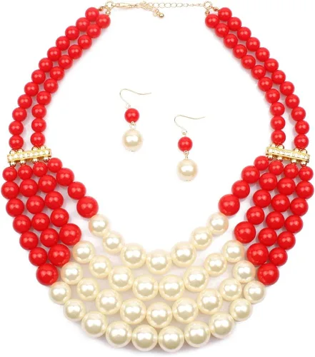 Vista 3 de Shineland - Gargantilla hecha a mano con cuentas de imitación multicapa, Plástico, Collar de gargantilla con cuentas de perlas de imitación