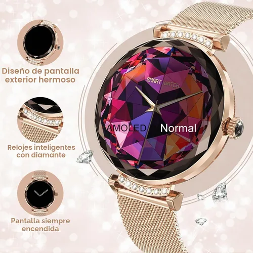 Vista 3 de Relojes inteligentes para mujer, responder/hacer llamadas, reloj inteligente AMOLED de 1.19 pulgadas con Bluetooth para teléfonos Android iOS