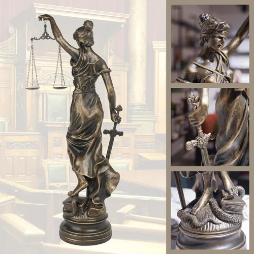 Vista 3 de Estatuas de Lady Justice para decoración del hogar, resina de 21.5 pulgadas de alto, gran estatua antigua de abogados griegos romanos con escamas