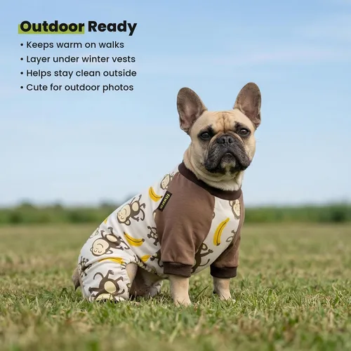 Vista 8 de Pijama para mascotas Fitwarm de algodón suave con estampado de monos, marrón, Marrón
