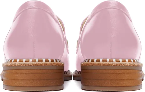 Vista 4 de FOGEENA Mocasines de cuero mate para mujer, estilo casual, sin cordones, punta redonda, tacón bajo grueso, zapatos de vestir de 1 pulgada