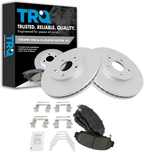 Vista 80 de TRQ Juego de pastillas de freno delantero y rotores con revestimiento de cerámica compatible con Jeep Compass Patriot 2017