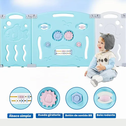 Vista 7 de Albott Centro de juegos de seguridad para niños, 22 paneles, corralito para bebés, centro de actividades para interiores o exteriores, patio de Azul