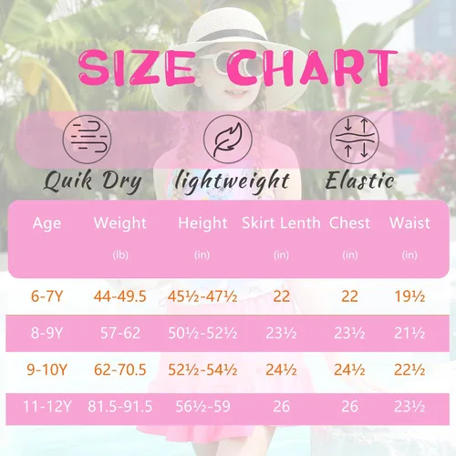 Vista 5 de swimsobo Traje de baño de 3 piezas con falda para niñas de 6 a 12 años, tankini ajustable