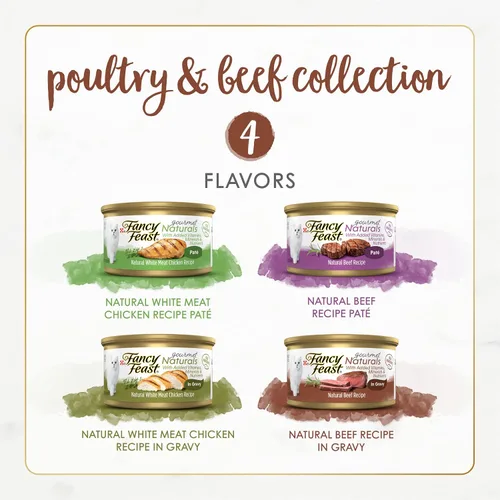 Vista 2 de Purina Fancy Feast Gourmet Naturals - Paquete surtido de alimentos húmedos para gatos, colección de aves de corral y carne de res