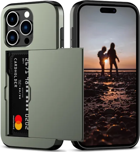 Vista 34 de Nvollnoe Compatible con iPhone 15 Funda con ranura para tarjetas, resistente, protectora de doble capa, a prueba de golpes, ranura oculta