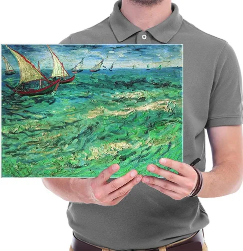 Vista 5 de Wieco Art Impresiones en lienzo de barcos de vela, arte de pared de Van Gogh, famosas pinturas al óleo, reproducción de olas de mar, fotos