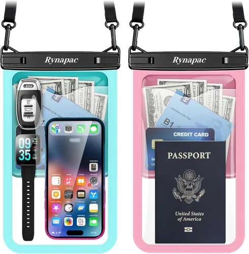 Vista 17 de Rynapac Bolsa impermeable para teléfono - Bolsa impermeable para teléfono de 8.5 pulgadas con cordón, bolsa seca para teléfono IPX8, artículos
