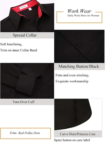 Vista 4 de Alex Vando Camisas de vestir para mujer, sin arrugas, ajuste regular, manga larga, elástica, camisa de trabajo