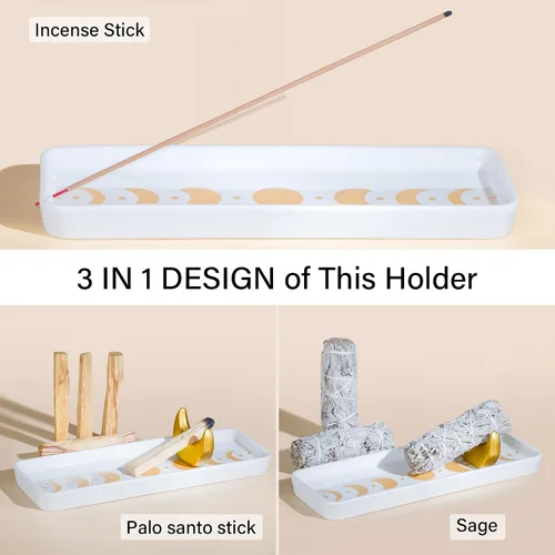 Vista 4 de ZenBless Soporte de incienso multifunción para quemar Palo Santo, manchas de salvia, varillas de incienso, soporte de cerámica hecho a mano