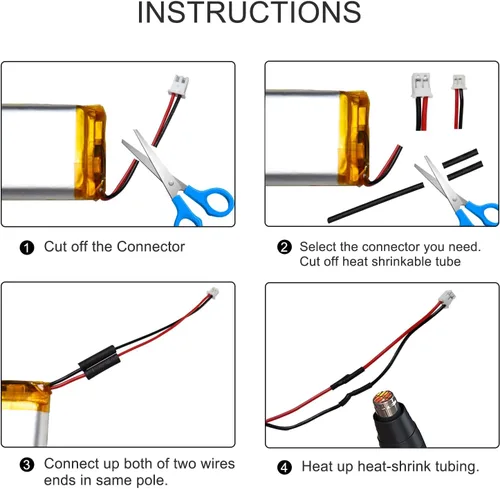 Vista 5 de Batería de polímero de litio KBT 3.7V 1350mAh: 703545PL Lipo Baterías de repuesto recargables de iones de litio con conector PH 1.25 JST, conector
