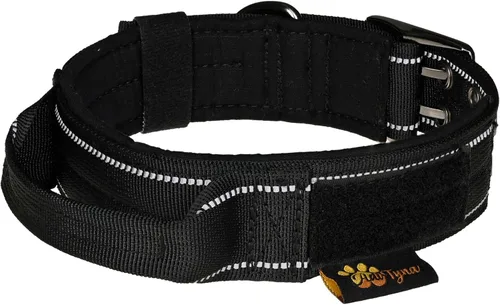 Vista 10 de ADITYNA Collar de perro resistente para perros extragrandes, collar negro reflectante XL con asa para entrenar y caminar, ancho, grueso, táctico