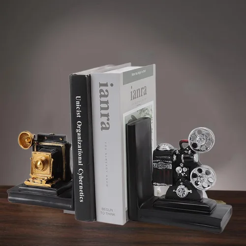 Vista 9 de Resin Movie Projector Shelf Book Ends Decorative Bookend Study Home Office