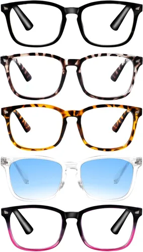 Vista 9 de Paquete de 5 lentes de lectura con bloqueo de luz azul, lectores de bisagra de resorte para mujeres y hombres, anteojos nerd con filtro anti rayos UV