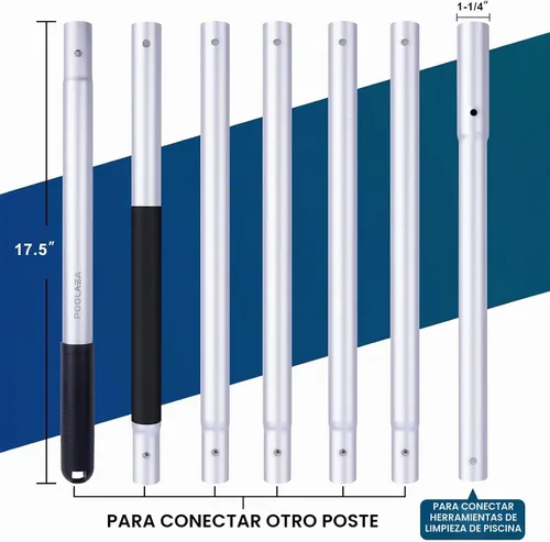 Vista 2 de POOLAZA - Poste de piscina de 10.5 pies, poste telescópico de aluminio con doble agarre Telescopic 2.7-10.5 Ft Design, Thickened Aluminum Design