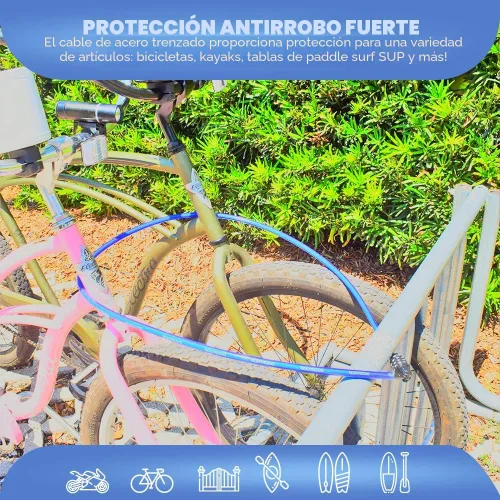 Vista 2 de DocksLocks Candado de cable de seguridad recto resistente a la intemperie (longitudes de 5 pies a 25 pies) con combinación reiniciable, protección