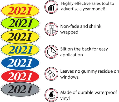Vista 3 de EZ-Line - Calcomanías ovaladas para parabrisas de automóvil, suministros de vinilo grandes para concesionarios, 14 docenas de Pro Pack 1 docena cada