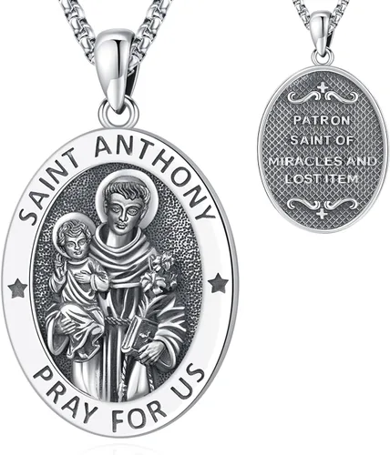 Vista 28 de Collar de San Patrono de Plata de Ley 925 St 01-Virgen María-Oro