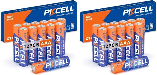 Vista 10 de PKCELL Paquete de 12 pilas AAA, pilas alcalinas LR03 de 1.5 voltios triple A