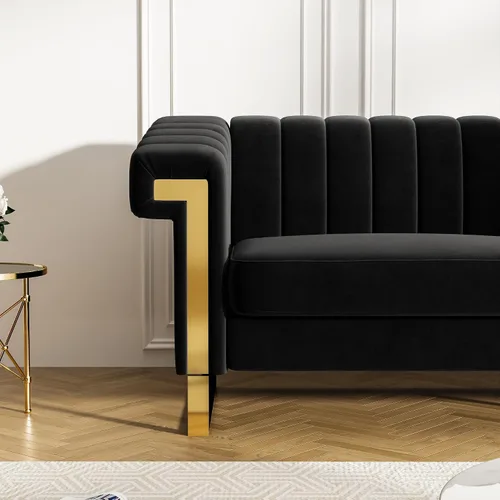 Vista 8 de Sofás de terciopelo de 83 pulgadas para sala de estar, cómodos sofás tapizados de 3 plazas para apartamento moderno para espacios pequeños (negro)