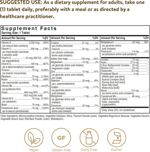 Vista 2 de Solgar Fórmula sin hierro VM-75, 90 tabletas – Multivitamínico con minerales quelados – Vitamina A, B6, B12, C, D, E – Biotina, magnesio, calcio