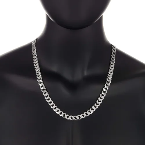 Vista 4 de The Bling Factory 8.9mm Solid .925 Sterling Silver Beveled Curb Chain Necklace