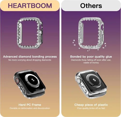 Vista 6 de Funda Bling Compatible con Apple Watch Series 6/5/4/SE 3/SE 2/SE 40mm, Protector de Cara de Diamante para Mujeres, Protector de Marco Duro de PC